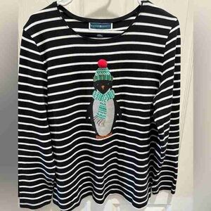 Black and White Striped Penguin Sweater